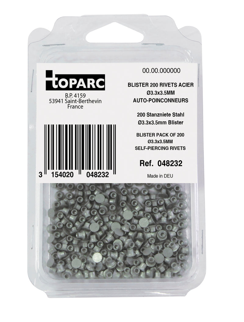 200 SELF PIERCING STEEL RIVETS STEEL Ø3.3x3.5MM - BLISTER PACK