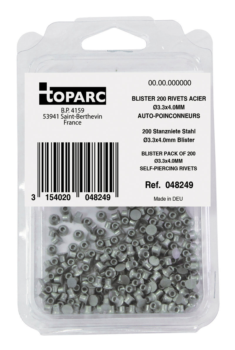 200 SELF PIERCING STEEL RIVETS STEEL Ø3.3x4.0MM - BLISTER PACK