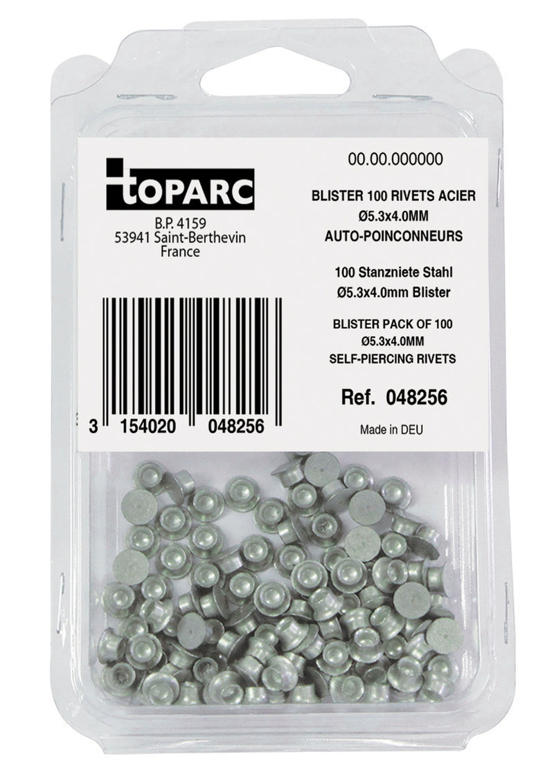 100 SELF PIERCING STEEL RIVETS STEEL Ø5.3x4.0MM - BLISTER PACK