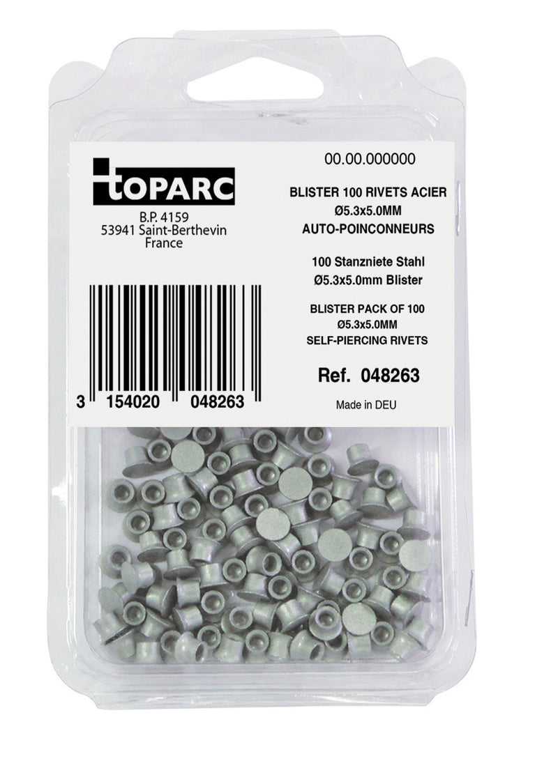 100 SELF PIERCING STEEL RIVETS STEEL Ø5.3x5.0MM - BLISTER PACK