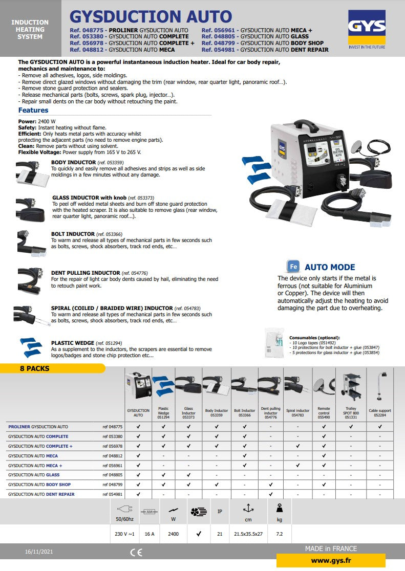 GYSDUCTION AUTO GLASS (Generator+glass inductor+3 chocks)