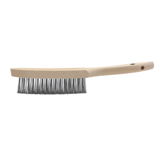 ANGLE STAINLESS STEEL 3 ROW BRUSH - WOOD HANDLE