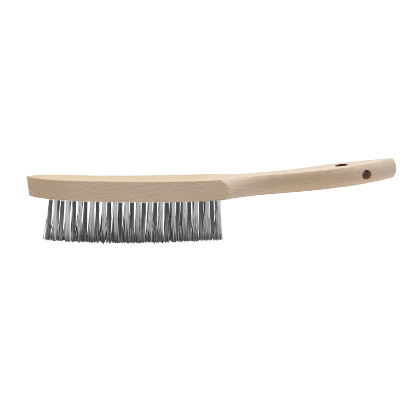 ANGLE STAINLESS STEEL 3 ROW BRUSH - WOOD HANDLE