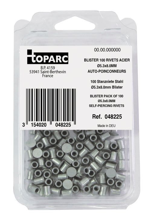 100 SELF PIERCING STEEL RIVETS STEEL Ø5.3x8.0MM - BLISTER PACK