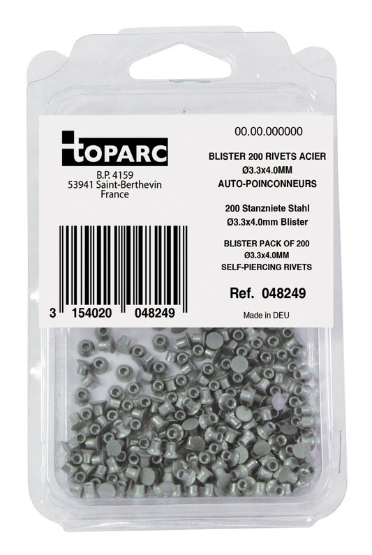 200 SELF PIERCING STEEL RIVETS STEEL Ø3.3x4.0MM - BLISTER PACK