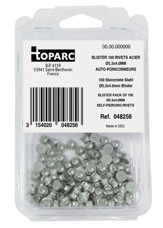 100 SELF PIERCING STEEL RIVETS STEEL Ø5.3x4.0MM - BLISTER PACK