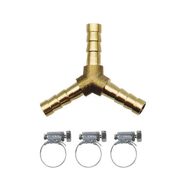 Y SHAPE BRASS GAS CONNECTOR Ø6mm + 3 HOSE CLIPS